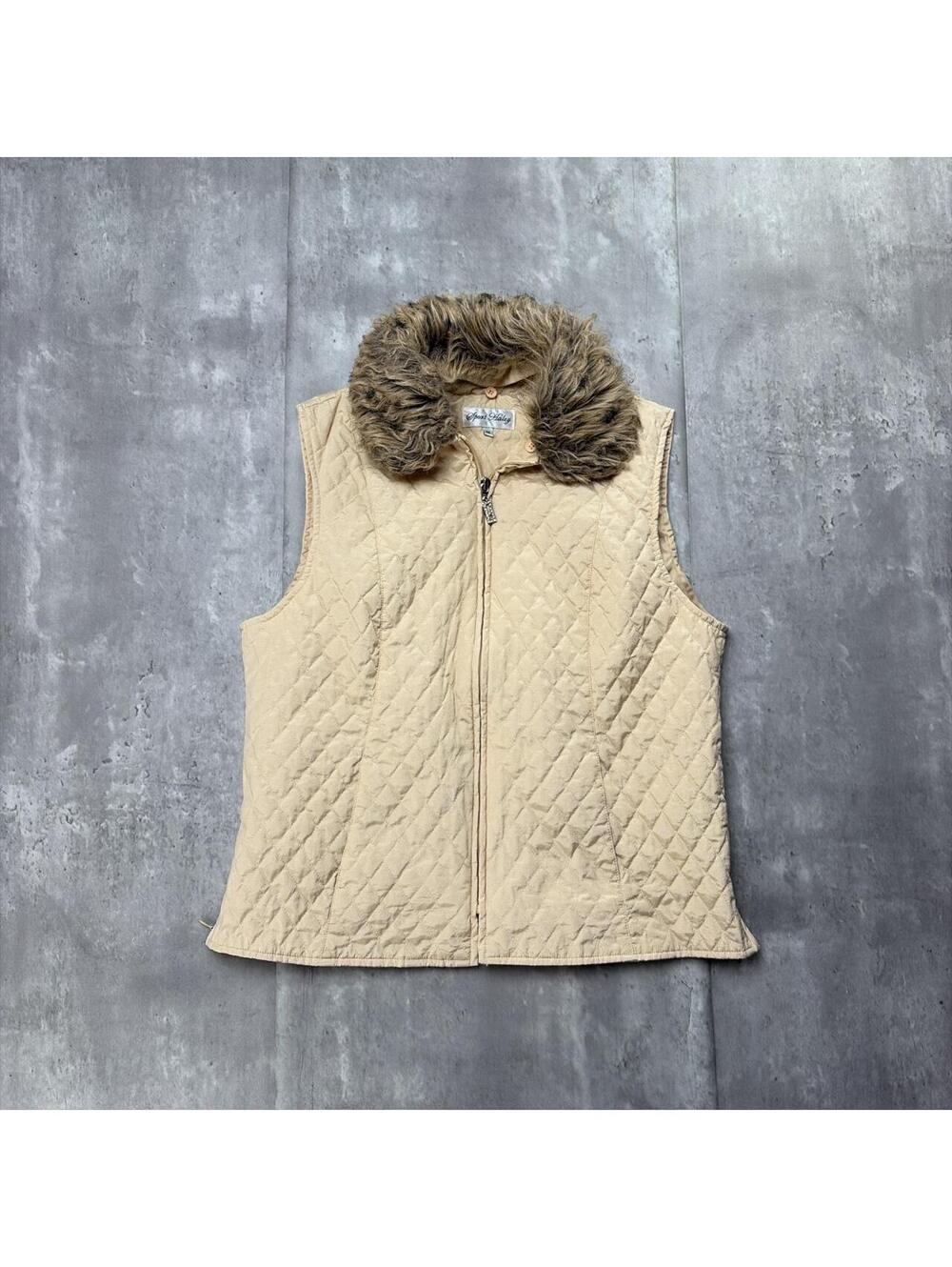 Y2K Beige Sport Haley Grunge Faux Fur Collar Puffer Vest
